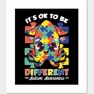 It's OK To Be Different Autism Awareness Squid Posters and Art